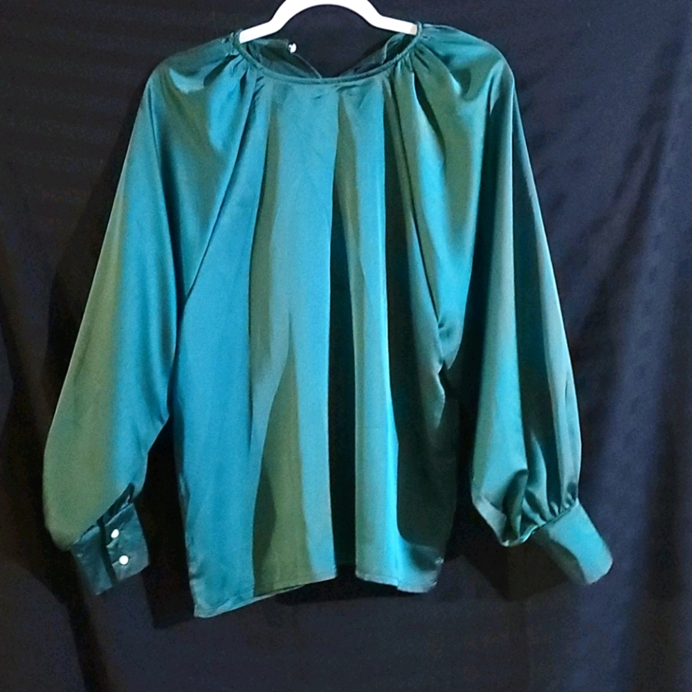 Green satin blouse